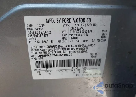 2020 Ford Edge Sel from USA, damaged, VIN 2FMPK3J94LBA10620
